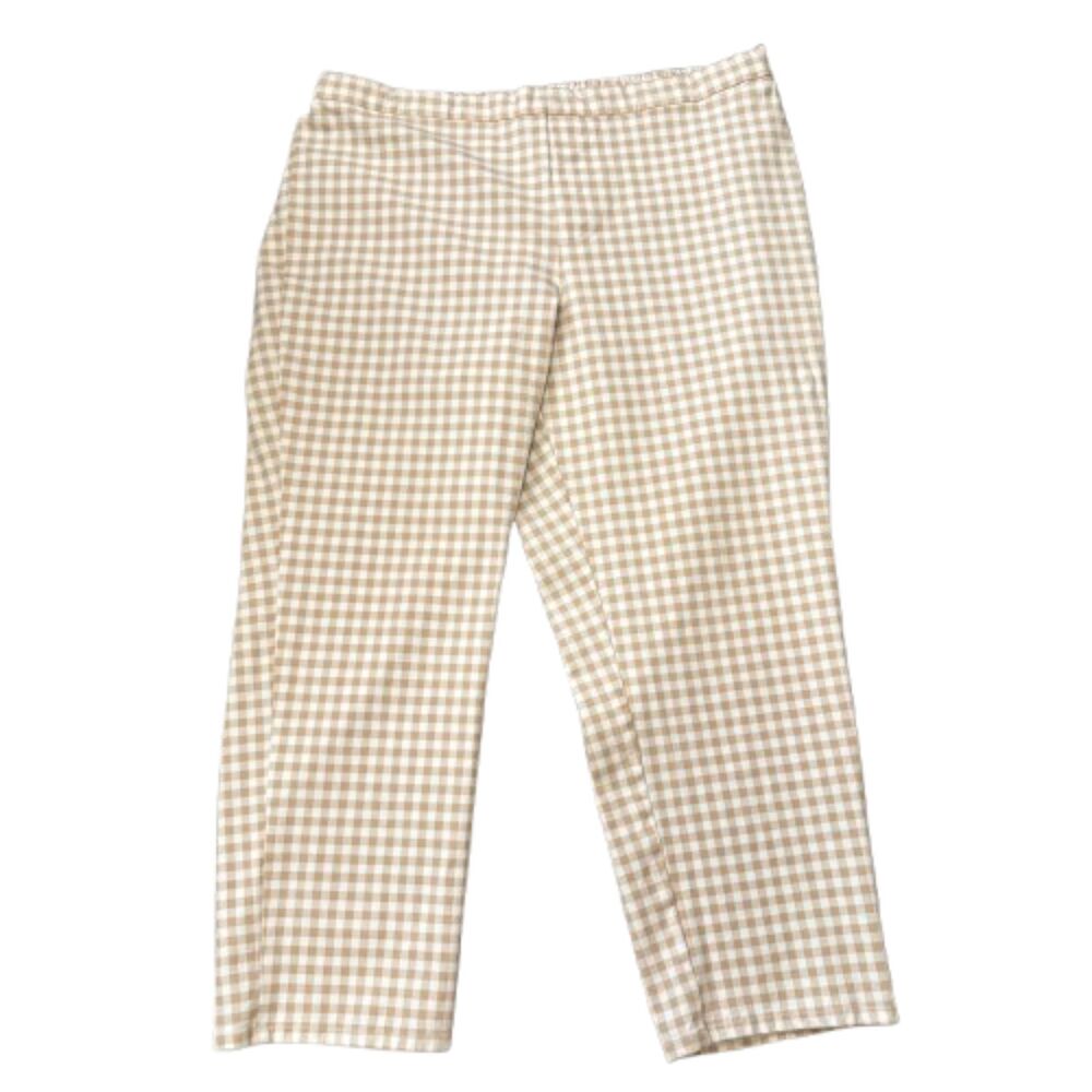 Isaac Mizrahi Live Tan Gingham Check Capri Cropped Pants Cottagecore Size 16P